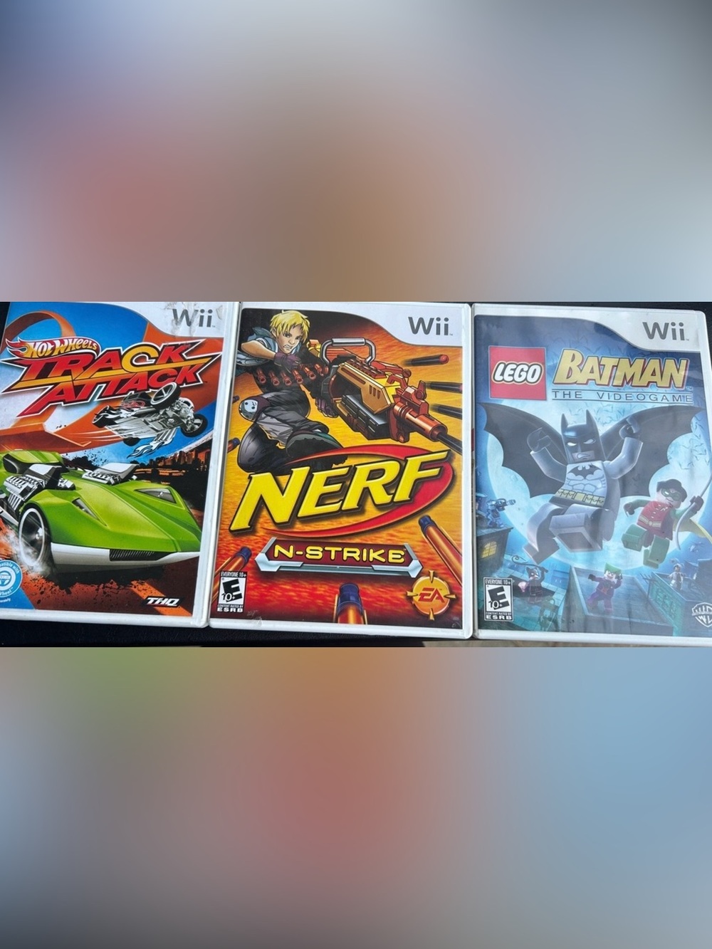 Bundle of three games Wii
Hot wheels track attack
Nerf N strike
Lego Batman